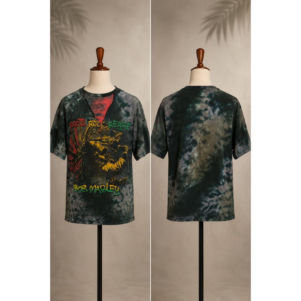 Bob Marley Roots Rock Reggae Tie Dye Tee Custom Neckline Size L 2009